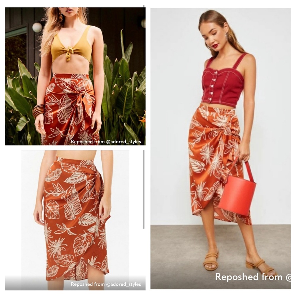 NWT forever 21 tropical abstract palm leaf knot skirt